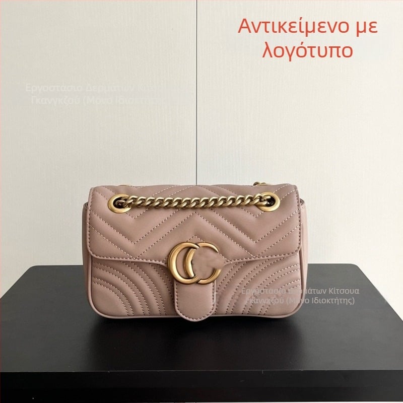 Γυναικεία δερμάτινη τσάντα ώμου με αλυσίδα Marmont, οριζόντιο τετράγωνο σχήμα, κλείσιμο με καπάκι, εσωτερική θήκη για κινητό