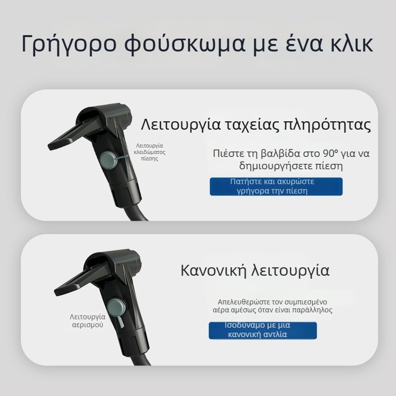 Διπλού κυλίνδρου αντλία ελαστικών με μετρητή πίεσης — χάλυβας άνθρακα, <80W, 30 L/min, 1–5 λεπτά λειτουργίας