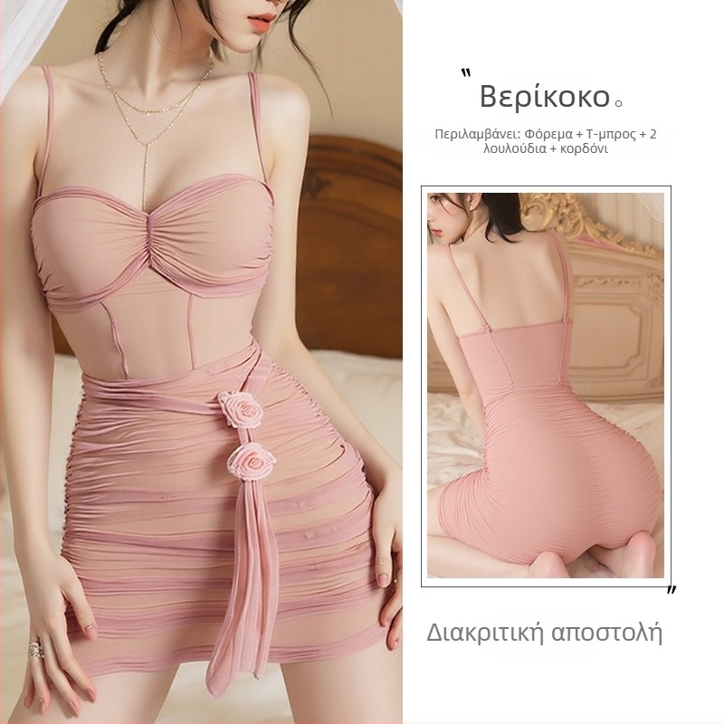 Σεξι νυχτερινό φόρεμα από διχτυωτή γάζα με τιράντες, διαφανές πολυεστέρας, λεπτή σύνθεση πολυεστέρα 90–95%, Αρ. 5006, Κυκλοφορία Χειμώνας 2025