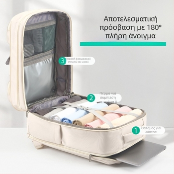 Ταξιδιωτικό σακίδιο πλάτης, συμβατό με 16 ιντσών φορητό υπολογιστή, αδιάβροχος πολυεστέρας, σύστημα αερόσφυρας ιμάντων, φθινόπωρο 2025