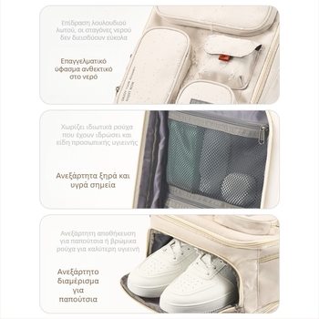 Ταξιδιωτικό σακίδιο πλάτης, συμβατό με 16 ιντσών φορητό υπολογιστή, αδιάβροχος πολυεστέρας, σύστημα αερόσφυρας ιμάντων, φθινόπωρο 2025