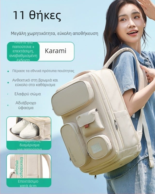 Ταξιδιωτικό σακίδιο πλάτης, συμβατό με 16 ιντσών φορητό υπολογιστή, αδιάβροχος πολυεστέρας, σύστημα αερόσφυρας ιμάντων, φθινόπωρο 2025