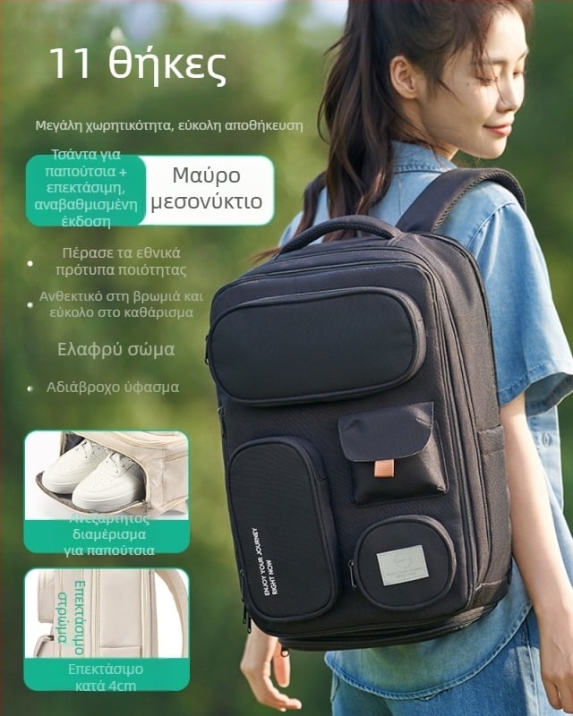 Ταξιδιωτικό σακίδιο πλάτης, συμβατό με 16 ιντσών φορητό υπολογιστή, αδιάβροχος πολυεστέρας, σύστημα αερόσφυρας ιμάντων, φθινόπωρο 2025