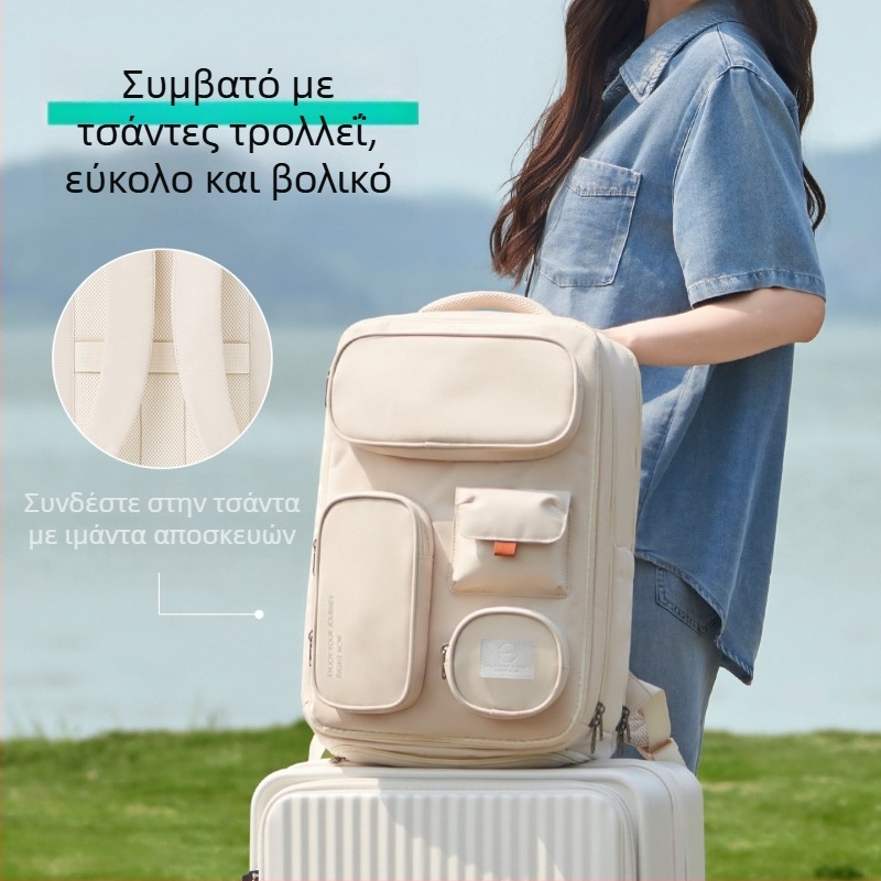 Ταξιδιωτικό σακίδιο πλάτης, συμβατό με 16 ιντσών φορητό υπολογιστή, αδιάβροχος πολυεστέρας, σύστημα αερόσφυρας ιμάντων, φθινόπωρο 2025