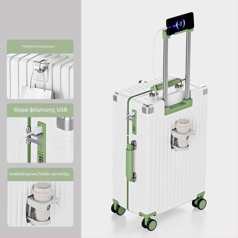 Unisex ταξιδιωτική βαλίτσα — ABS υλικό, άνοιγμα με φερμουάρ, παγκόσμιες ρόδες, βάρος 3 kg, κλειδαριά συνδυασμού.