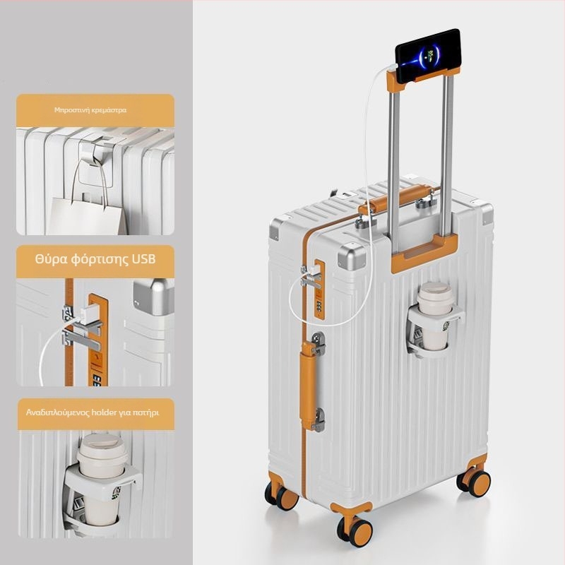 Unisex ταξιδιωτική βαλίτσα — ABS υλικό, άνοιγμα με φερμουάρ, παγκόσμιες ρόδες, βάρος 3 kg, κλειδαριά συνδυασμού.