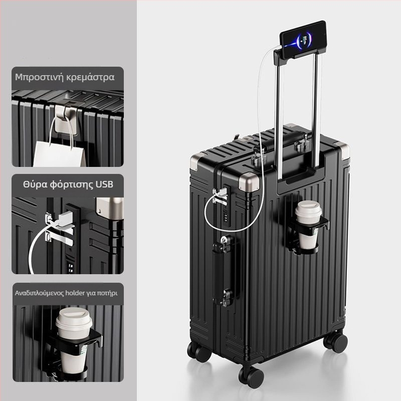Unisex ταξιδιωτική βαλίτσα — ABS υλικό, άνοιγμα με φερμουάρ, παγκόσμιες ρόδες, βάρος 3 kg, κλειδαριά συνδυασμού.