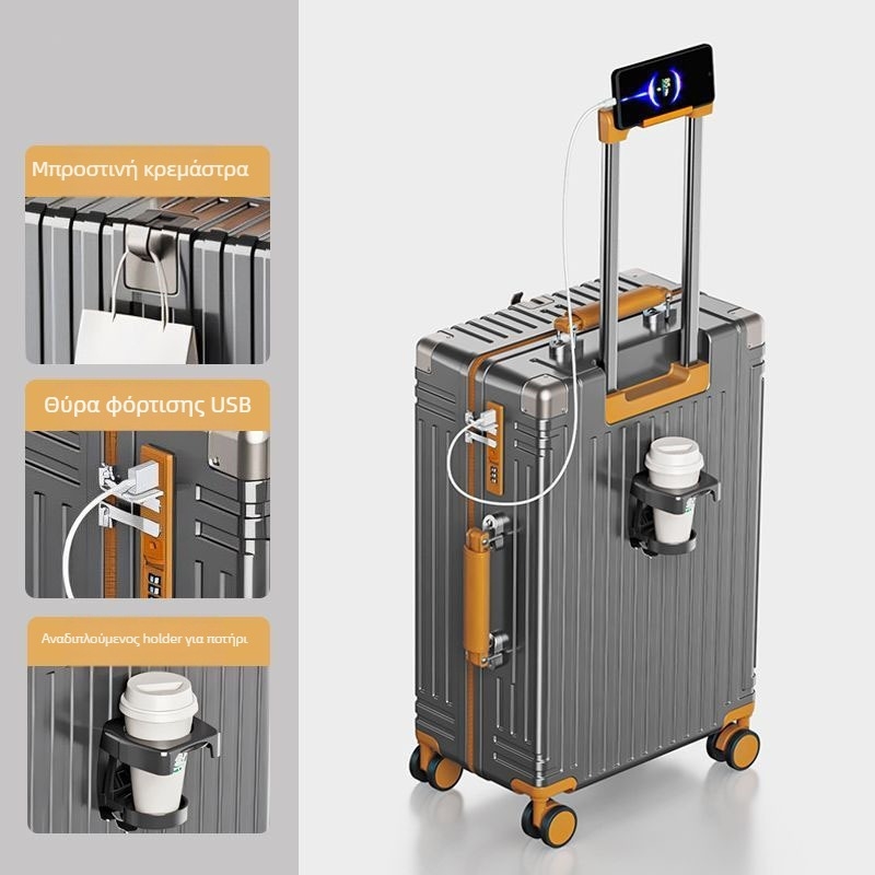 Unisex ταξιδιωτική βαλίτσα — ABS υλικό, άνοιγμα με φερμουάρ, παγκόσμιες ρόδες, βάρος 3 kg, κλειδαριά συνδυασμού.