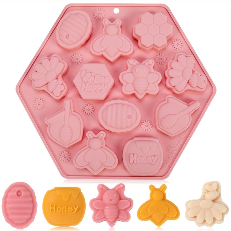 Μορφή σοκολάτας Good time, σειρά 12 κοιλότητες με μοτίβο μελισσών και κανάτα μελιού, σιλικόνη κατάλληλη για τρόφιμα, κωδικός Jsc4252