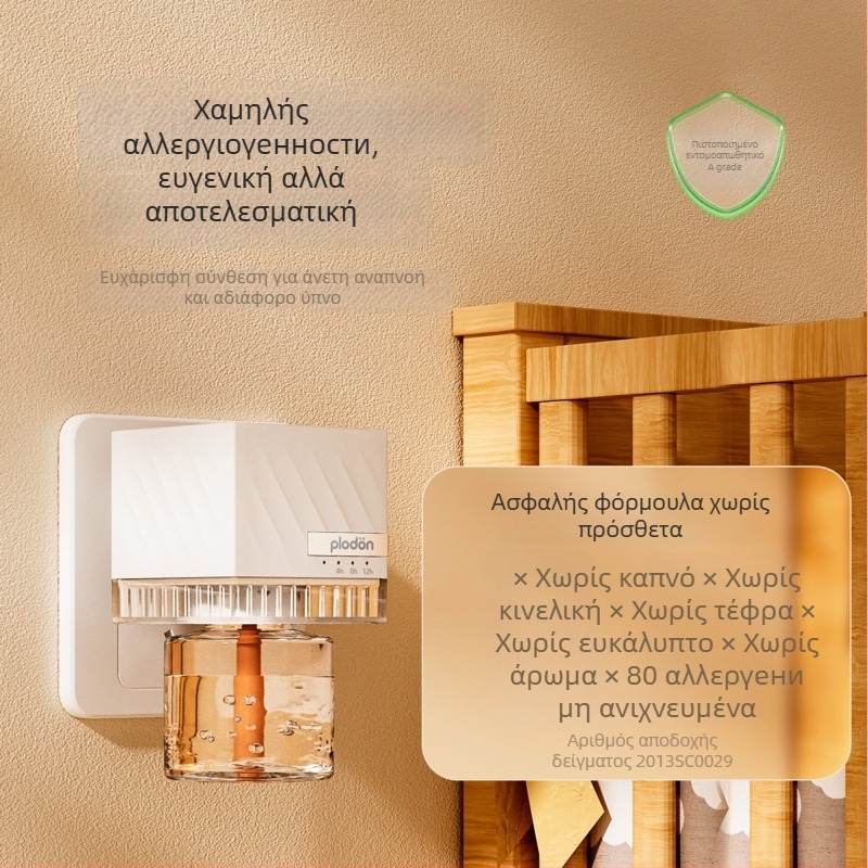 Ηλεκτρικό υγρό εντομοαπωθητικό για βρέφη και εγκύους, LED λαμπτήρας για 11–20 τ.μ., νυχτερινό φως, χωρίς μπαταρία