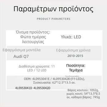 LED φώτα ημέρας για Audi Q7 (10-15 χρόνια), υλικό PC+LED, Μοντέλα 4L0953042e/4L0953041e, Αριθμοί εξαρτημάτων 4L0953041d/4L0953042d