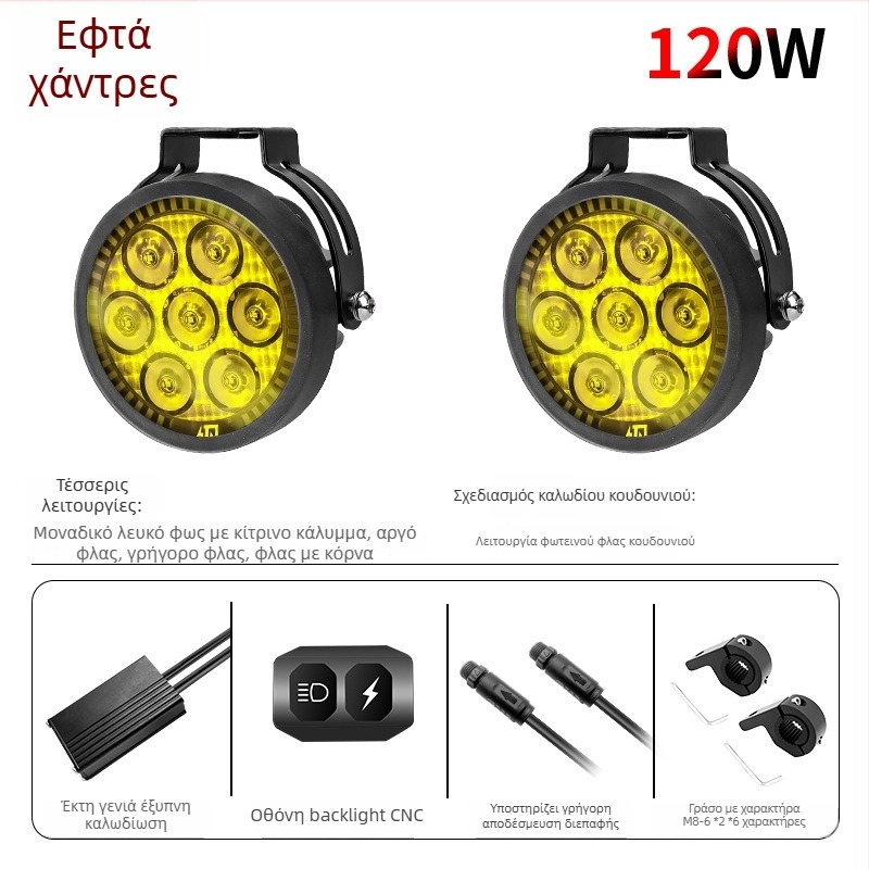 Φανάρι LED μοτοσικλέτας 9005 - 120W, 12000 lm, 12-36V, κράμα αλουμινίου, ανθεκτικό στη σκόνη και στο νερό, Α+ βαθμού συμβατότητα με το 98% μοντέλων