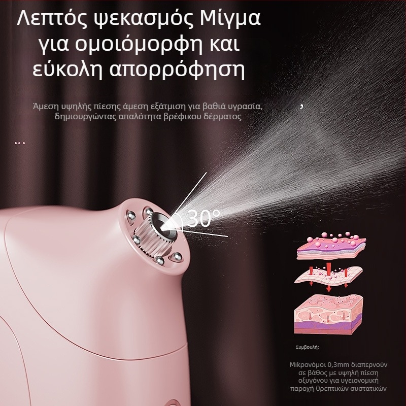 Myleno Κινητή Συσκευή Προσώπου: υψηλής πίεσης νανο ομίχλη, ενυδατικό ψεκασμό, κρύα ομίχλη; αυτόματη απενεργοποίηση; ενσωματωμένη μπαταρία 300–500 mAh; διάρκεια 1–3 ωρών; έξοδος ομίχλης ≤10 s