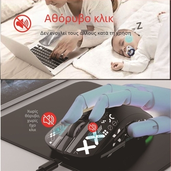 Οπτικό ποντίκι με τρία πρότυπα σύνδεσης: 2.4G/BT5.3/ενσύρματο, 3600 dpi, 6 πλήκτρα, εργονομικός σχεδιασμός