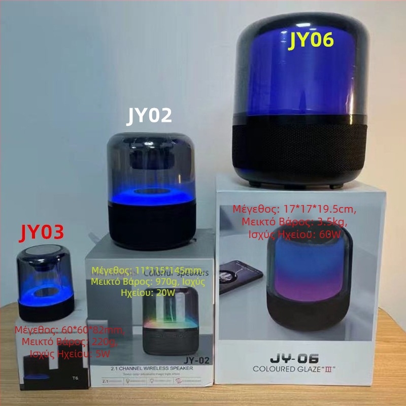 JY02 Bluetooth ηχείο με ισχύ 20W, ενσωματωμένη μπαταρία 2000–4000mAh, εύρος συχνοτήτων 40Hz–20kHz, Bluetooth 5.0, LED φωτισμός με αναπνοή