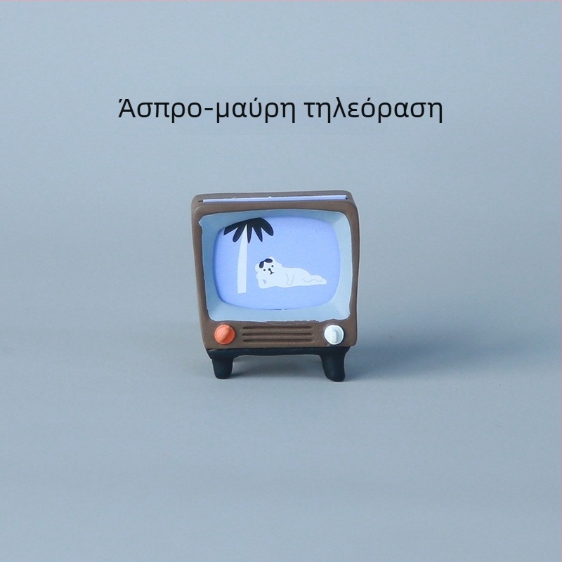 Ιαπωνικού στυλ zakka – γάτα με τηλεόραση, μίνι σκηνικό διακοσμητικό από ρητίνη