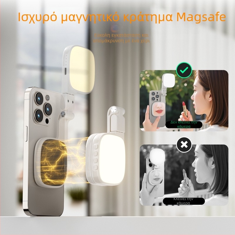 Μαγνητικό αναδιπλούμενο LED φώτισμα για σέλφι και ζωντανή μετάδοση, μίνι φορητός καθρέφτης, μοντέλο XJ-105, ισχύς έως 10W, τάση 3,7V, μπαταρία 1000mAh, θερμοκρασία χρώματος 2500–9900K