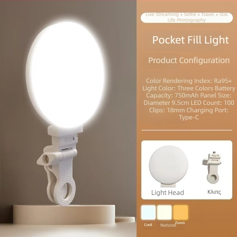 Μίνι φωτιστικό συμπληρωματικό με κλιπ για φωτογραφίες – φορητό, τρεις θερμοκρασίες χρώματος, κάτω από 10W, για γραφείο, ζωντανές μεταδόσεις και selfie