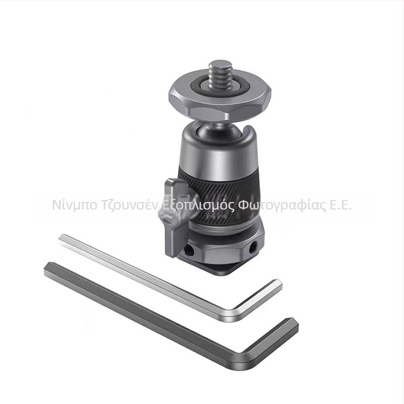 Στήριξη Κάμερας και Οθόνης με Γιμπάλ, CNC hot shoe και cold shoe, κράμα αλουμινίου, 360° οριζόντια περιστροφή, 90° κάθετη κλίση, εγκατάσταση με βίδωμα