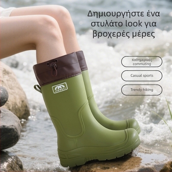 Γυναικείες μπότες βροχής μέχρι τη γάμπα, με ανθεκτικές στην τριβή σόλες, αντιολισθητικές, ελαφριές, επάνω μέρος από PVC με κορδόνι