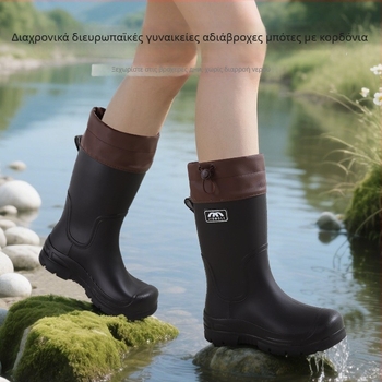 Γυναικείες μπότες βροχής μέχρι τη γάμπα, με ανθεκτικές στην τριβή σόλες, αντιολισθητικές, ελαφριές, επάνω μέρος από PVC με κορδόνι