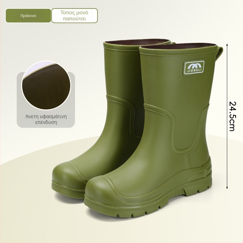 Γυναικείες μπότες βροχής μέχρι τη γάμπα, με ανθεκτικές στην τριβή σόλες, αντιολισθητικές, ελαφριές, επάνω μέρος από PVC με κορδόνι