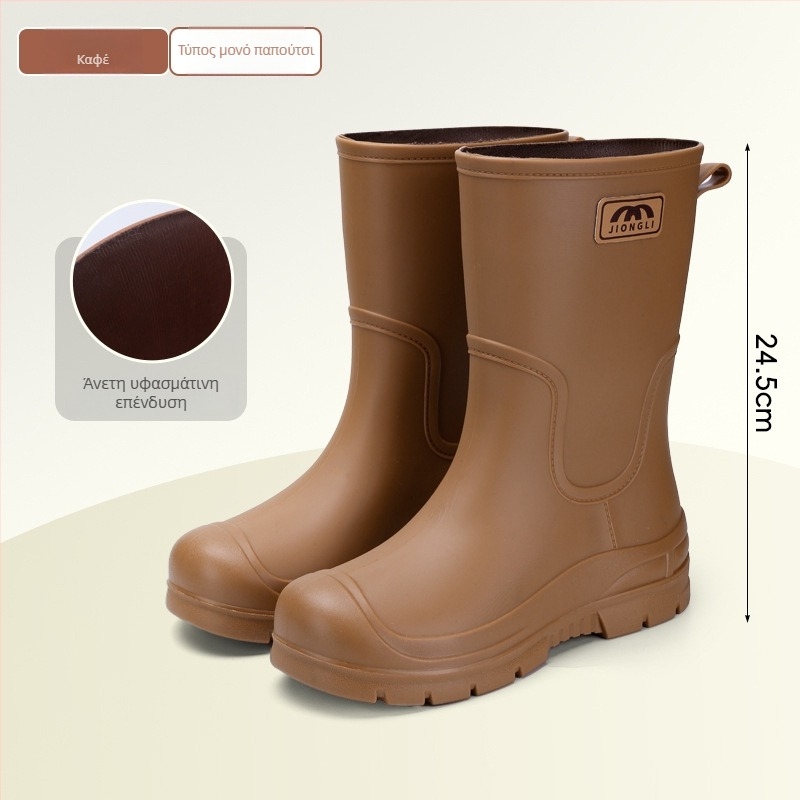 Γυναικείες μπότες βροχής μέχρι τη γάμπα, με ανθεκτικές στην τριβή σόλες, αντιολισθητικές, ελαφριές, επάνω μέρος από PVC με κορδόνι