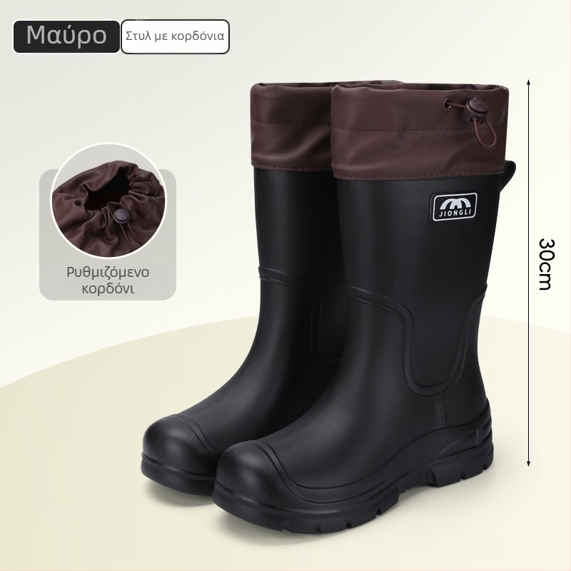 Γυναικείες μπότες βροχής μέχρι τη γάμπα, με ανθεκτικές στην τριβή σόλες, αντιολισθητικές, ελαφριές, επάνω μέρος από PVC με κορδόνι