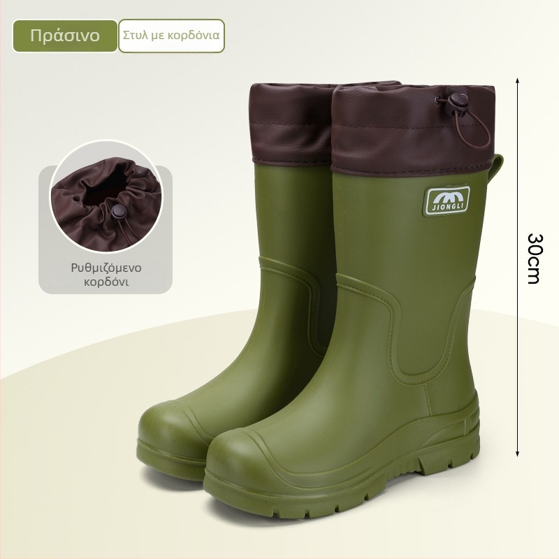 Γυναικείες μπότες βροχής μέχρι τη γάμπα, με ανθεκτικές στην τριβή σόλες, αντιολισθητικές, ελαφριές, επάνω μέρος από PVC με κορδόνι