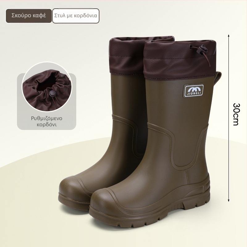 Γυναικείες μπότες βροχής μέχρι τη γάμπα, με ανθεκτικές στην τριβή σόλες, αντιολισθητικές, ελαφριές, επάνω μέρος από PVC με κορδόνι