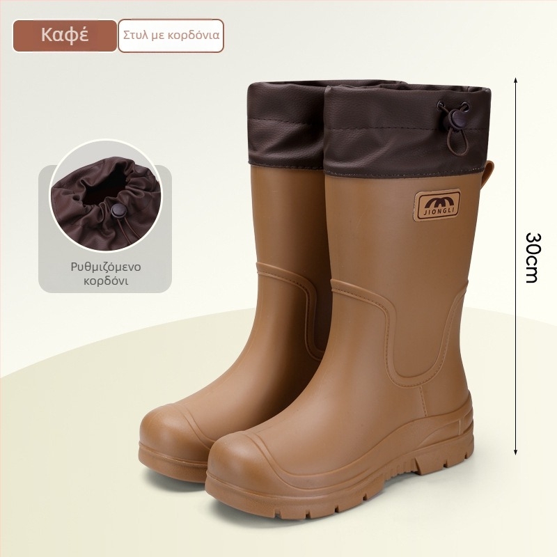 Γυναικείες μπότες βροχής μέχρι τη γάμπα, με ανθεκτικές στην τριβή σόλες, αντιολισθητικές, ελαφριές, επάνω μέρος από PVC με κορδόνι