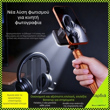 Boneruy Επιτραπέζιο στήριγμα κινητού με περιστρεφόμενη βάση και τρίποδο – Universal για ζωντανές μεταδόσεις, κράμα αλουμινίου, 125 g