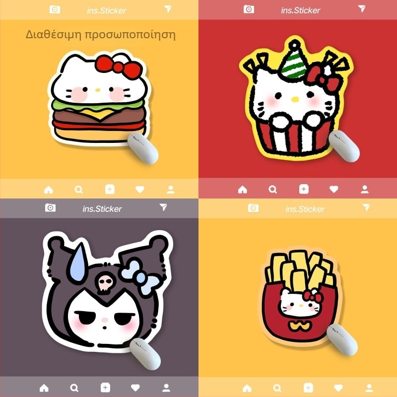 Μαξιλαράκι ποντικιού, καουτσούκ, μονόπλευρο, αντιολισθητικό, εκτύπωση, OEM παραμετροποίηση; σχέδιο: γάτα με μπέργκερ και πατάτες τηγανητές