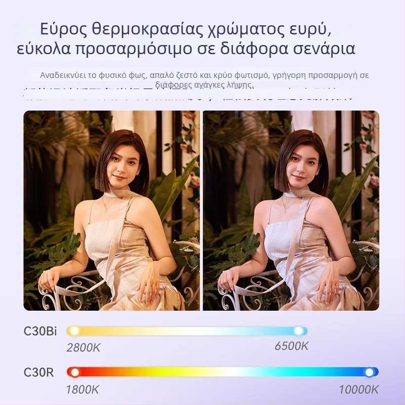 Φορητό RGB Φωτιστικό Συμπλήρωσης C30Bi/R για Κινητή Φωτογράφιση — Διακριτικό Επιτραπέζιο LED με Ενσωματωμένη Παροχή Ρεύματος, Ρυθμιζόμενη Φωτεινότητα