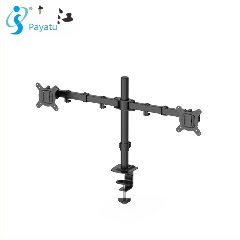 Διπλός βραχίονας βάσης οθόνης για επιτραπέζιο υπολογιστή με βραχίονες ανύψωσης, συμβατό με VESA 75×75 ή 100×100, κατασκευή από χάλυβα ψυχρής έλασης, βάρος 2,4–3,3 kg, PM monitor stand.