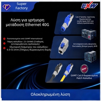 Nbexw Cat8 patch καλώδιο, μεταφορά 500, λειτουργία σε θερμοκρασία -25°C, θερμοκρασία αποθήκευσης 125°C, εφελκυστική αντοχή 10, θλιπτική αντοχή 20, προσαρμοστός μήκος