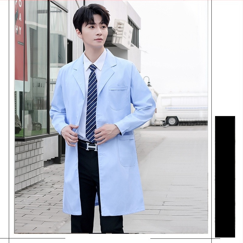 Ιατρικός χιτώνας για άνδρες και γυναίκες, βαμβακερό ύφασμα που απομακρύνει την υγρασία, μακριά μανίκια, γιακά τύπου κοστουμιού, κλινικό ένδυμα