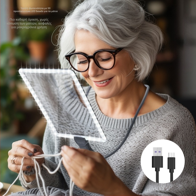 Αυχενικός φωτιζόμενος μεγεθυντικός φακός με μεγάλη HD φακό για ανάγνωση βιβλίων και εφημερίδων, φωτεινό απαλό φως Vrplayers Vr05