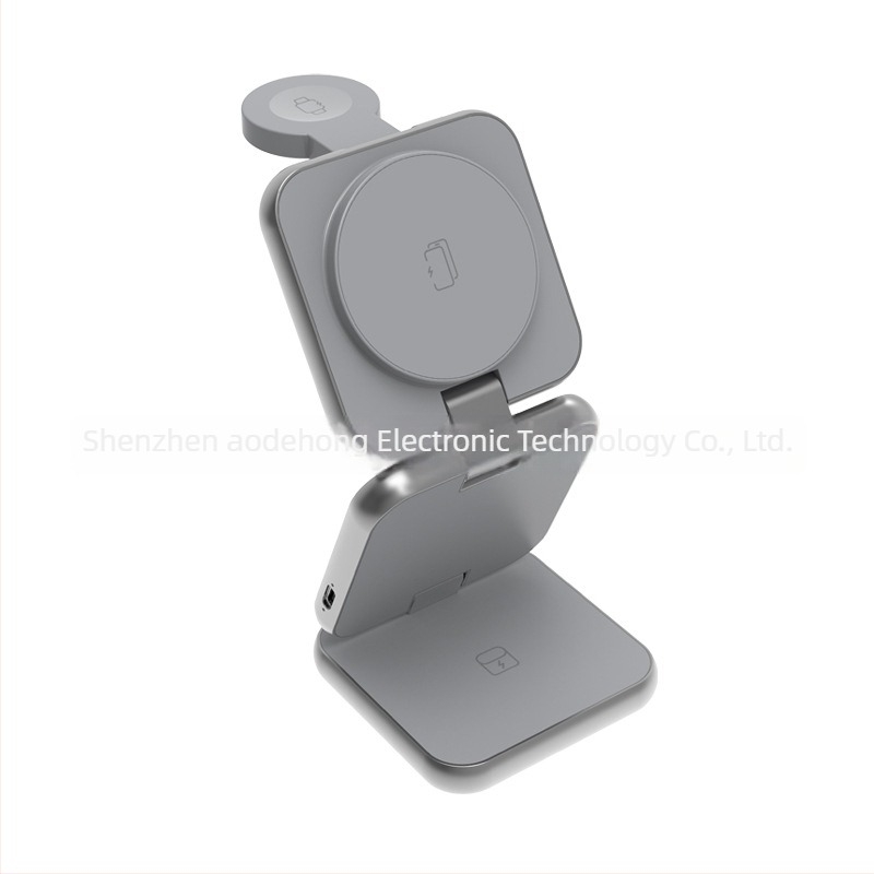 Μεταλλικός ασύρματος φορτιστής 3-σε-1 για κινητό και Apple Watch με μαγνητική αναδιπλούμενη βάση, 15W, Qi QC3.0