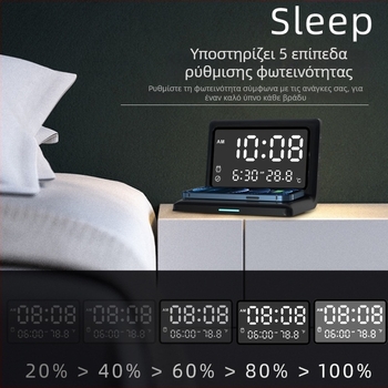 Ασύρματο φορτιστή ρολογιού με ξυπνητήρι, τρία σε ένα, Qi γρήγορη φόρτιση έως 15W, συμβατό με Apple