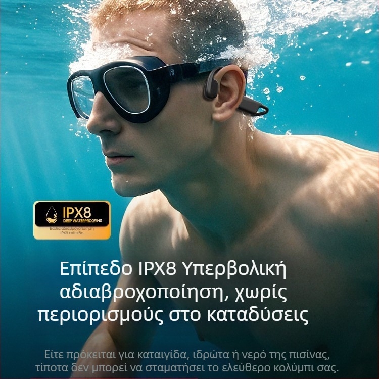 Ακουστικά αγωγής οστών με κράτημα στο αυτί, αθλητικού σχεδιασμού, Bluetooth 5.4, IPX8, διάρκεια μπαταρίας 4–8 ωρών