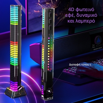3D RGB φως με αντίδραση στον ήχο, φωνητικός έλεγχος, ατμοσφαιρικός φωτισμός αυτοκινήτου για μουσικό ρυθμό