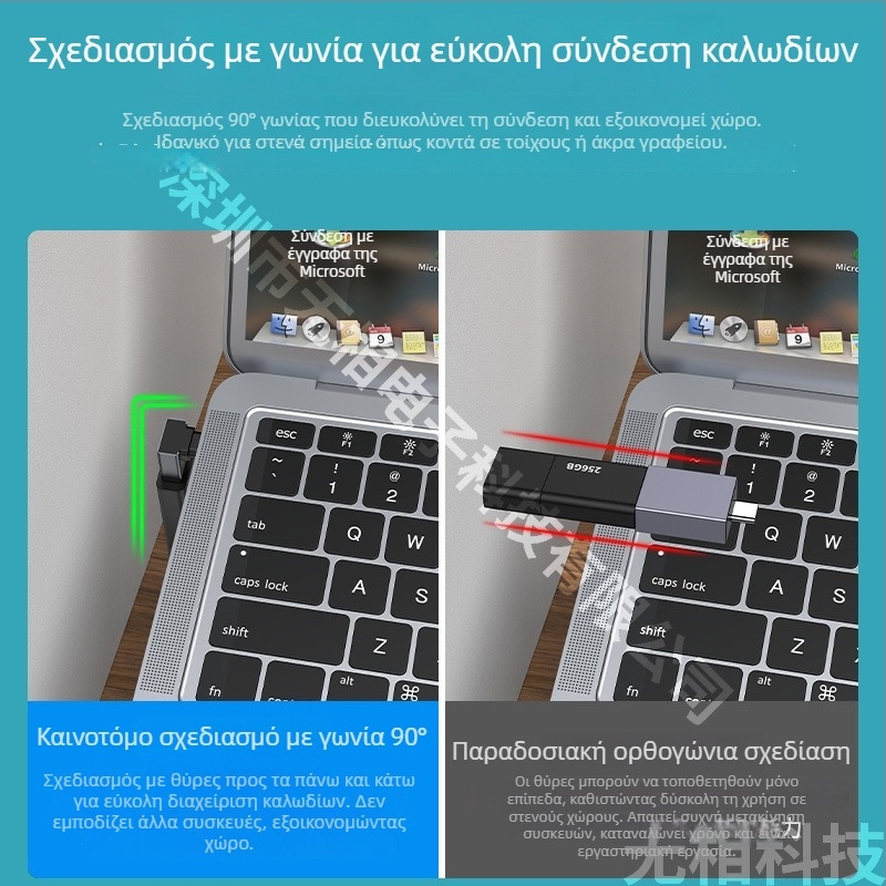 Μετατροπέας Type-C σε USB 3.0, γωνία 90°, Type-C αρσενικό προς USB-A θηλυκό, χαλκού πυρήνας, USB 3.0
