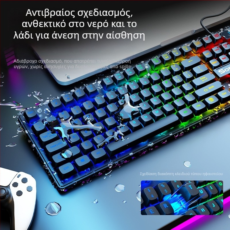 Σετ Πληκτρολογίου και Ποντικιού KM2025 - Ενσύρματο USB, Αίσθηση Μηχανικού, Φωτιζόμενο, 1800 DPI, Εργονομικό, για Φορητό Υπολογιστή, Οικιακή Χρήση, Gaming και Γραφείο