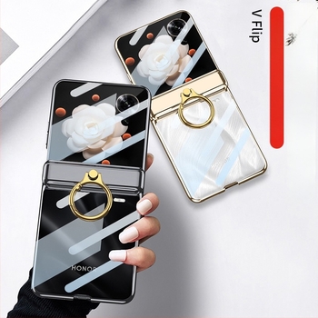 Θήκη για Honor Magic V Flip με προστασία από πτώσεις, ηλεκτροπλατιωμένο φαντασματικό δακτυλίδι, μαγνητικός αναδιπλούμενος μεντεσές, κατασκευή από πολυκαρβονικό υλικό