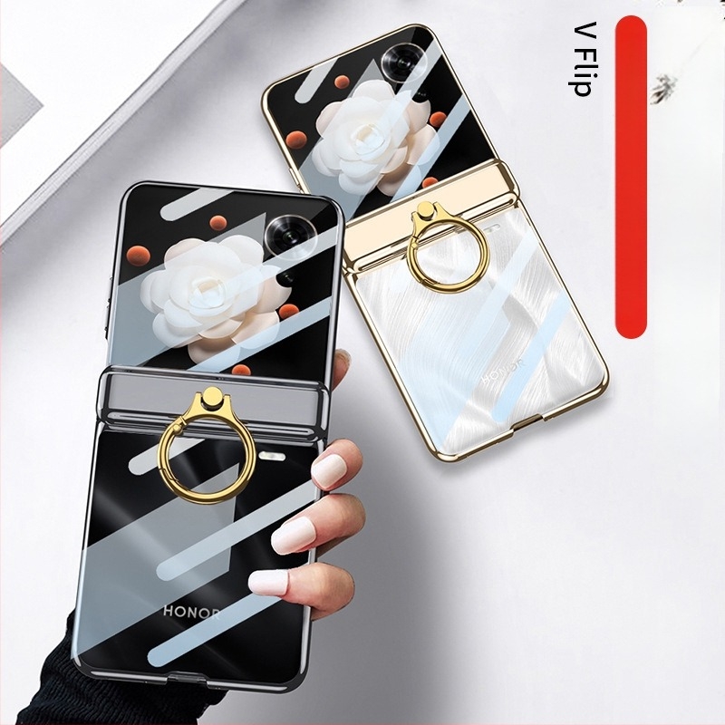 Θήκη για Honor Magic V Flip με προστασία από πτώσεις, ηλεκτροπλατιωμένο φαντασματικό δακτυλίδι, μαγνητικός αναδιπλούμενος μεντεσές, κατασκευή από πολυκαρβονικό υλικό