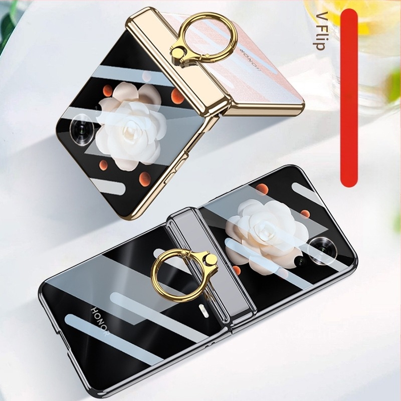 Θήκη για Honor Magic V Flip με προστασία από πτώσεις, ηλεκτροπλατιωμένο φαντασματικό δακτυλίδι, μαγνητικός αναδιπλούμενος μεντεσές, κατασκευή από πολυκαρβονικό υλικό
