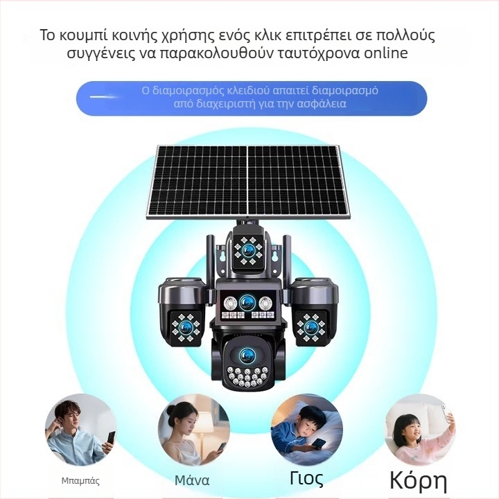 Φωτοβολταϊκή εξωτερική κάμερα με απομακρυσμένο έλεγχο μέσω κινητής συσκευής, HD νυχτερινή όραση, 5V τροφοδοσία, 0.001 lux, -20°C έως 45°C, εξωτερική χρήση, λειτουργία συναγερμού