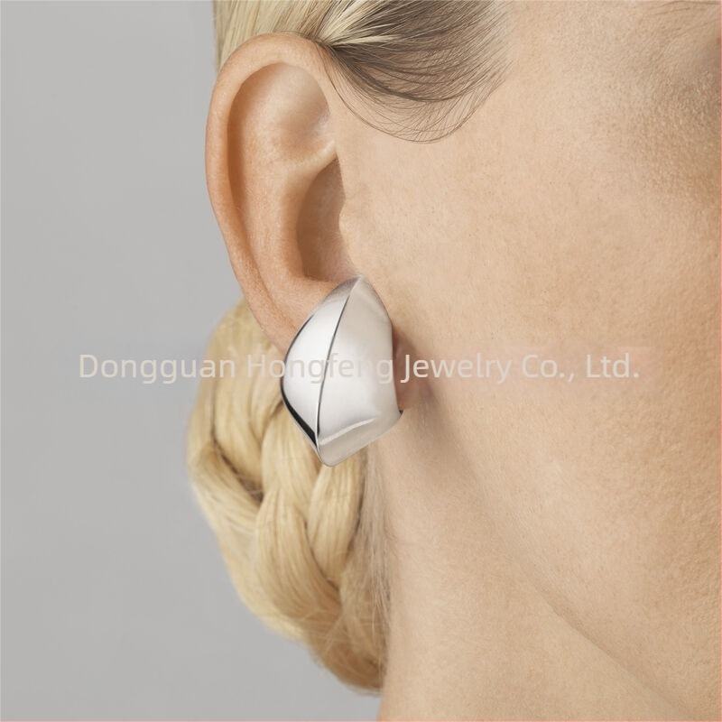 Γυναικεία ρετρό κλιπ για το αυτί, σε σχήμα δαχτυλιδιού, γεωμετρικός κυκλικός σχεδιασμός, χαλκός και λευκό ατσάλι, ηλεκτροπλατίωση