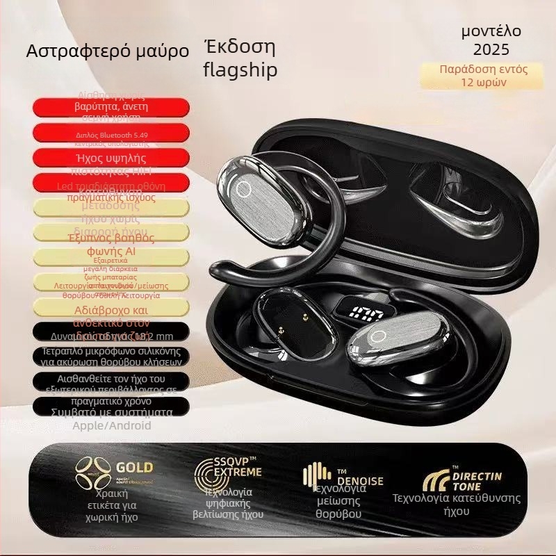 Ασύρματα ακουστικά για αθλητισμό με ανοιχτό σχεδιασμό – Bluetooth 5.49, εμβέλεια 10 μ, αυτονομία 4–8 ώρες, στερεο ήχος με φωνητικό έλεγχο και ψηφιακή οθόνη, αδιάβροχα